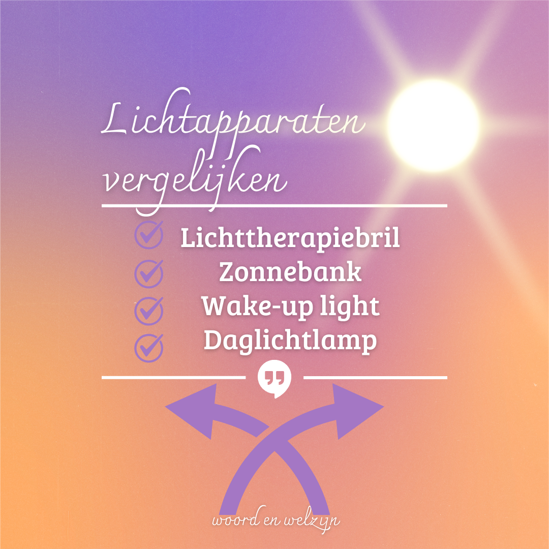 Lichttherapie: lichtapparaten vergelijken, lichttherapiebril, zonnebank, wake-up light, daglichtlamp