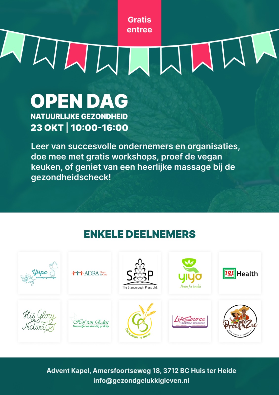 open dag natuurlijke gezondheid zondag 23 oktober 2022 zevendedagsadventisten ZDA Huis ter Heide